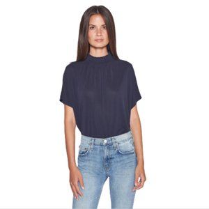 NWT Joie Emoisse Pullover Top Shirt Womens XXS Midnight Blue Short Sleeve Mock